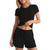 image:imageDarong 2 Piece Shorts Set for Women Summer Lounge Wear Casual Airport Travel Outfits Matching ClothingBlack