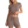 image:imageDarong 2 Piece Shorts Set for Women Summer Lounge Wear Casual Airport Travel Outfits Matching ClothingKhaki