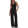 image:imageDarong Womens 2 Piece Matching Lounge Sets Summer Henley Neck Slightly Crop Tank Top Wide Leg Pants Casual Sweat SuitBlack