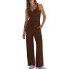 image:imageDarong Womens 2 Piece Matching Lounge Sets Summer Henley Neck Slightly Crop Tank Top Wide Leg Pants Casual Sweat SuitCoffee