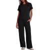 image:imageDarong Womens Lounge Set 2 Piece Outfits Casual Loose Fit Short Sleeve Tops and Wide Leg Pants TracksuitsBlack