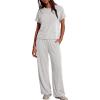 image:imageDarong Womens Lounge Set 2 Piece Outfits Casual Loose Fit Short Sleeve Tops and Wide Leg Pants TracksuitsWhite Grey