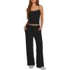 image:imageDarong Womens Summer Outfits 2 Piece Lounge Set Spaghetti Strap Tank Top Wide Leg Pants Matching Sets Travel ClothingBlack
