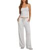 image:imageDarong Womens Summer Outfits 2 Piece Lounge Set Spaghetti Strap Tank Top Wide Leg Pants Matching Sets Travel ClothingWhite Grey