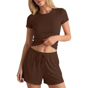 image:imageDarong 2 Piece Shorts Set for Women Summer Lounge Wear Casual Airport Travel Outfits Matching ClothingCoffee