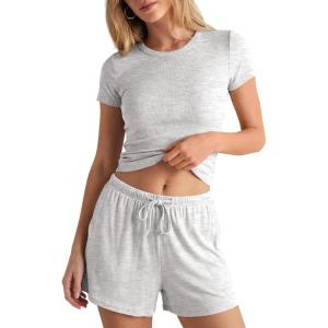 image:imageDarong 2 Piece Shorts Set for Women Summer Lounge Wear Casual Airport Travel Outfits Matching ClothingWhite Grey