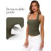 image:imageDarong Womens Halter Tank Tops with Built in Bra Double Lined Backless Y2K Shirts 2026 Trendy Going Out CamiArmy Green