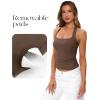 image:imageDarong Womens Halter Tank Tops with Built in Bra Double Lined Backless Y2K Shirts 2026 Trendy Going Out CamiCoffee