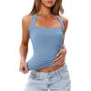 image:imageDarong Womens Halter Tank Tops with Built in Bra Double Lined Backless Y2K Shirts 2026 Trendy Going Out CamiLight Blue