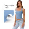image:imageDarong Womens Halter Tank Tops with Built in Bra Double Lined Backless Y2K Shirts 2026 Trendy Going Out CamiLight Blue