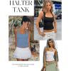 image:imageDarong Womens Halter Tank Tops with Built in Bra Double Lined Backless Y2K Shirts 2026 Trendy Going Out CamiLight Blue