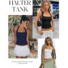 image:imageDarong Womens Halter Tank Tops with Built in Bra Double Lined Backless Y2K Shirts 2026 Trendy Going Out CamiNavy Blue