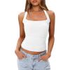 image:imageDarong Womens Halter Tank Tops with Built in Bra Double Lined Backless Y2K Shirts 2026 Trendy Going Out CamiWhite