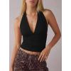 image:imageDarong Womens Plunge Neck Backless Shirts Double Lined Going Out Halter V Neck Tank Tops Cute Summer Sleeveless TopsBlack