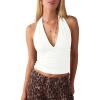 image:imageDarong Womens Plunge Neck Backless Shirts Double Lined Going Out Halter V Neck Tank Tops Cute Summer Sleeveless TopsWhite