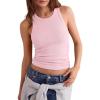 image:imageDarong Womens Racerback Crew Neck Tank Tops with Built in Bra Ribbed Slim Fitted Camisole Basic Tee Summer Clothes 2026Light Pink