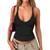 image:imageDarong Womens V Neck Tank Tops with Builtin Bra Racerback Basic Summer Camisole Ribbed Slim Fit Sleeveless ShirtsBlack