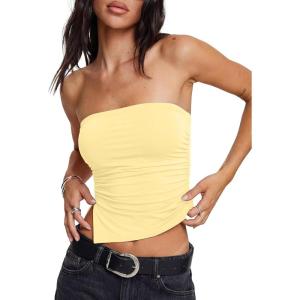 image:imageDarong Womens Strapless Built in Bra Tube Top Double Lined NonSlip Backless Crop Tanks Fashion Going Out Y2K ClothesLight Yellow