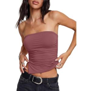 image:imageDarong Womens Strapless Built in Bra Tube Top Double Lined NonSlip Backless Crop Tanks Fashion Going Out Y2K ClothesMerlot Red
