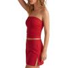 image:imageDarong Two Piece Skirt Set for Women Summer Strapless Tube Tops Mini Skirt with Builtin Shorts Going Out Matching OutfitsRed