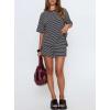 image:imageDarong Womens Striped 2 Piece Lounge Sets Short Sleeve Oversized T Shirts Drawstring Shorts Matching SetBlack Stripe