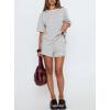 image:imageDarong Womens Striped 2 Piece Lounge Sets Short Sleeve Oversized T Shirts Drawstring Shorts Matching SetLight Grey Stripe