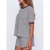 image:imageDarong Womens Striped 2 Piece Lounge Sets Short Sleeve Oversized T Shirts Drawstring Shorts Matching SetWhite Stripe