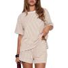image:imageDarong Womens Striped 2 Piece Lounge Sets Short Sleeve Oversized T Shirts Drawstring Shorts Matching SetApricot Stripe