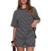 image:imageDarong Womens Striped 2 Piece Lounge Sets Short Sleeve Oversized T Shirts Drawstring Shorts Matching SetBlack Stripe