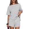 image:imageDarong Womens Striped 2 Piece Lounge Sets Short Sleeve Oversized T Shirts Drawstring Shorts Matching SetLight Grey Stripe