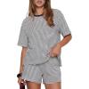 image:imageDarong Womens Striped 2 Piece Lounge Sets Short Sleeve Oversized T Shirts Drawstring Shorts Matching SetWhite Stripe
